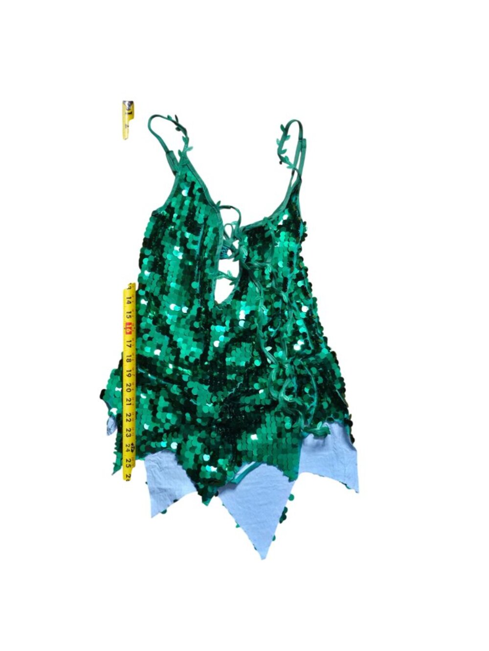Tipsy Elves Green Sequin Ivy Costume Medium Lace Up Leaf Romper Fairy - Picture 13 of 14